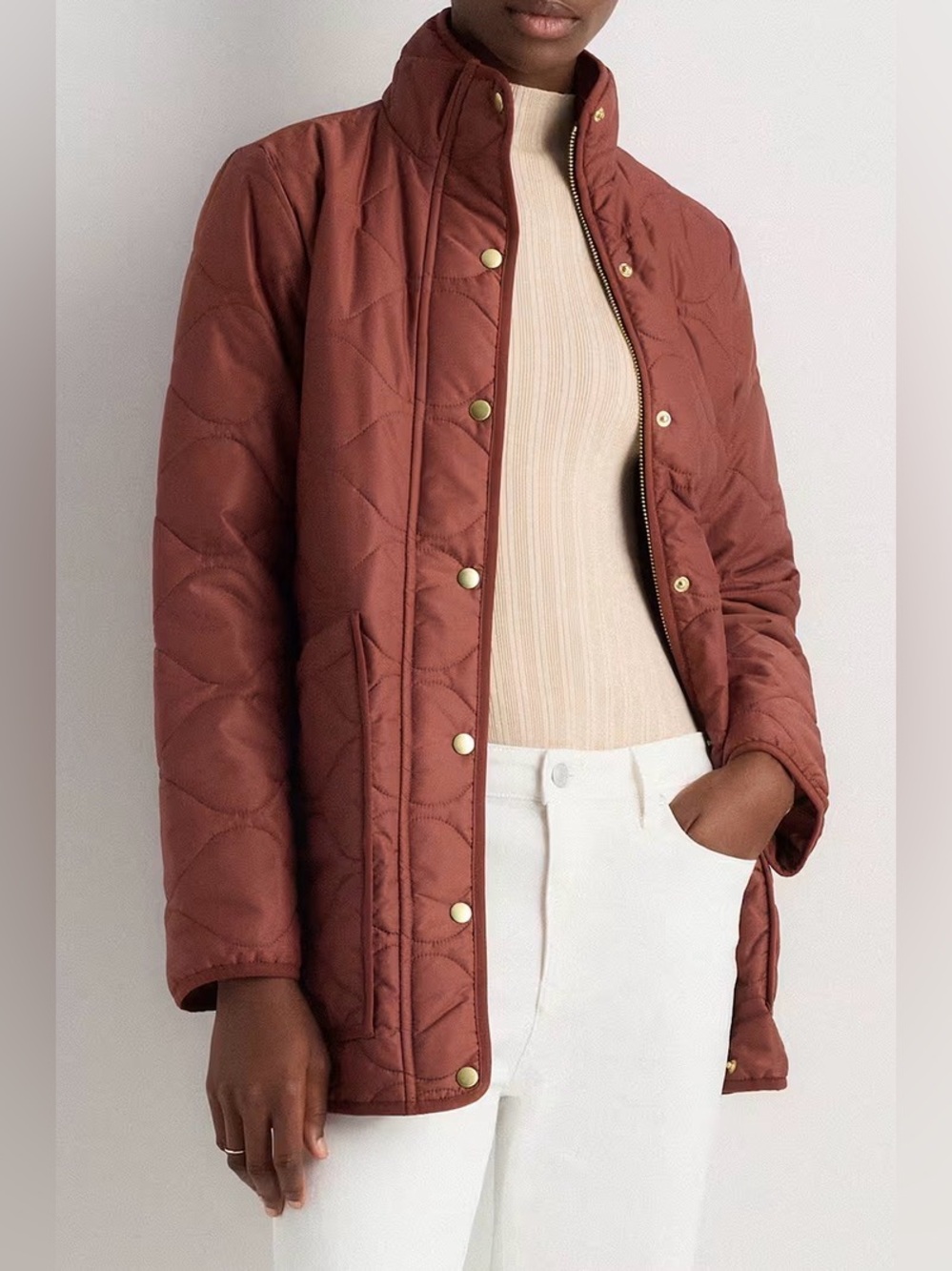 Quince Quilted Long Puffer Jacket in Rust
